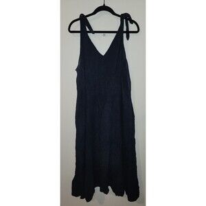 Time & Tru Womens XXL Sz 20 Gauze Maxi Dress Navy Blue Tie Strap Closure Cotton
